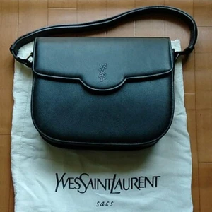 Yves Saint Laurent Leather Handbag Black womens shoulder strap from Japan F/S - Picture 1 of 9