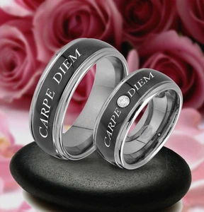 2 Tungsten Wedding Rings Wedding Rings with Love Message & Laser Engraving FREE, JW34-1L - Picture 1 of 2
