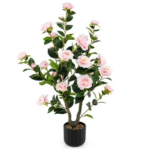 38" Artificial Camellia Tree Faux Floral Plant Fake Tree for Decoration Pink - Picture 1 of 9