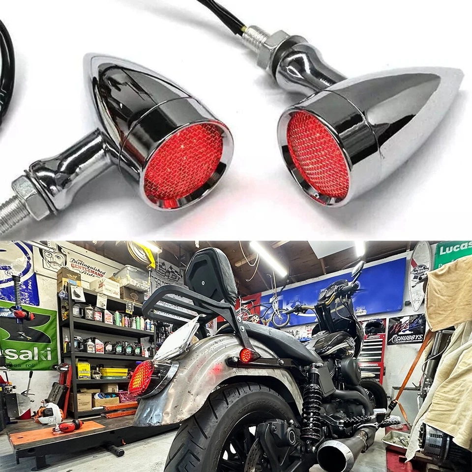 Chrome Bullet Motorcycle LED Turn Signal Blinker Lights For Harley Dyna Softail - Изображение 1 из 4
