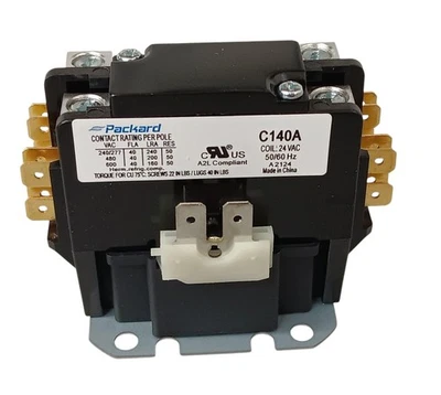 🛠️Packard Definite Purpose Contactor, 1 Pole, 40 Amps, 24 Coil Voltage, C140A - Image 1 of 3