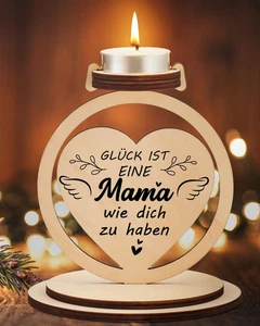 Holzherz Kerzenhalter Geschenk für Mama Geburtstag Weihnachten Muttertag Frauen - Bild 1 von 7