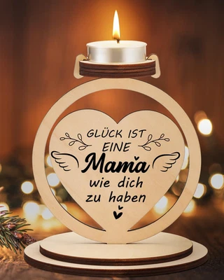 Holzherz Kerzenhalter Geschenk für Mama Geburtstag Weihnachten Muttertag Frauen - Bild 1 von 4