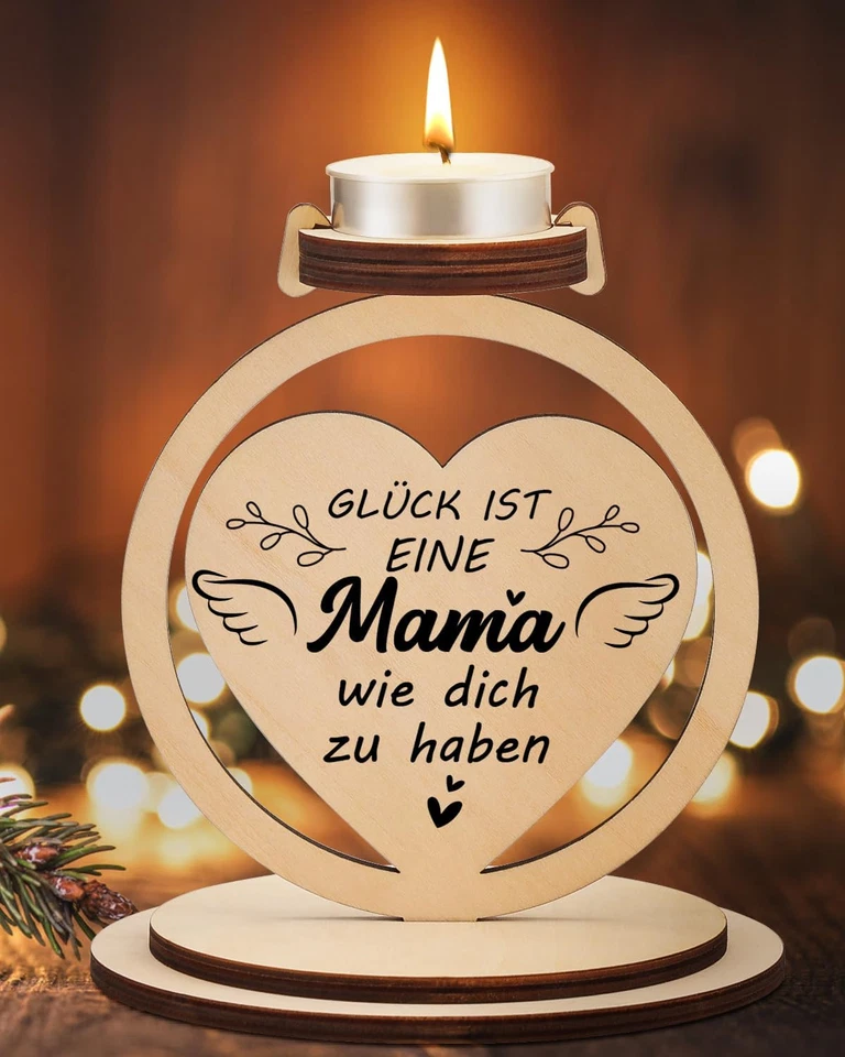 Holzherz Kerzenhalter Geschenk für Mama Geburtstag Weihnachten Muttertag Frauen - Bild 1 von 4