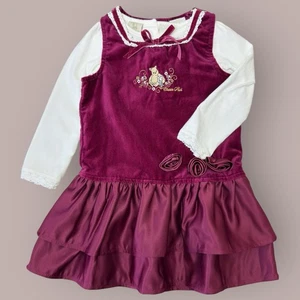 Abito Vintage Pooh Velluto Ragazze 24M Nastro Borgogna Ricamo MVMCP Vacanze Anni 90 - Foto 1 di 11