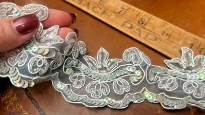 Cuentas de vidrio vieira vintage años 60 lentejuelas 2,25x25" azul Foto 1 de 4