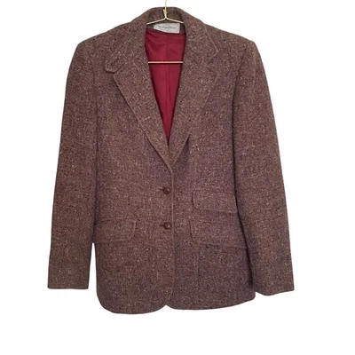Blazer Evan-Picone Borgoña Tweed Mezcla de Lana Chaqueta Moteada Pequeña de Colección Foto 1 de 4