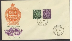 St Lucia SOUFRIERE first Queen Elizabeth 1c 5c cacheted FDC 1954 - Picture 1 of 1