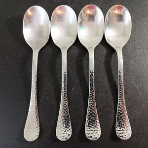 Set 4 Cucchiaini Zuppa Ginkgo "Lafayette" Acciaio Inox Martellato 18/0 - Foto 1 di 7