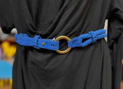 НОВЫЙ RALPH LAUREN RL67 ПЛЕТЕНАЯ ЗАМША КОЖА ЛАТУНЬ O-КОЛЬЦО ПРЯЖКА СИНИЙ РЕМЕНЬ M - Изображение 1 из 4