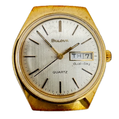 Vintage 35mm Bulova Relógio de Pulso Masculino de Quartzo Dia Duplo 242 3.10 Tom Dourado Suíço - Imagem 1 de 3