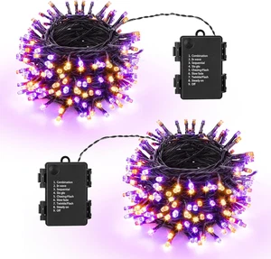 Batteriebetriebene Halloween Lichter - 2er Pack Gesamt 33 Fuß 100 LED Orange Lila Batt - Bild 1 von 12