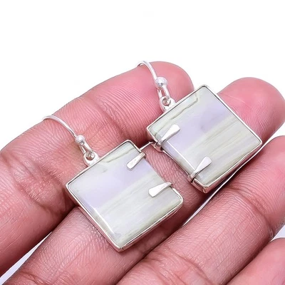 Natural Serpentine 925 Sterling Silver Earring 1.37" E29, Christmas Gift - Image 1 of 4