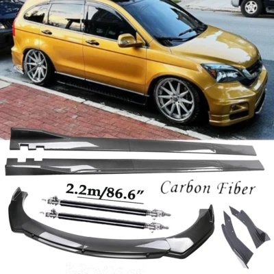 Carbon Fiber Front Bumper Lip Spoiler 86.6" Side Skirt Kit For Honda Pilot 03-23 Foto 1 de 4