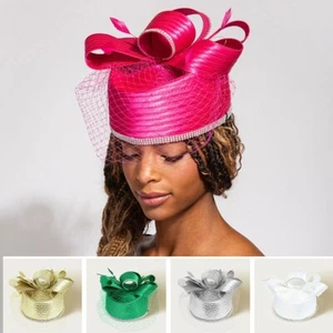 Silky Beret Bucket Vail Kentucky Derby Wedding Hat Church Dressy Cocktail Party - Picture 1 of 7