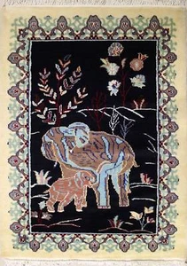 Rugstc 2.5x4 Pak Persian Black Rug, Hand-Knotted,Pictorial Hunting,Silk/Wool - Picture 1 of 5