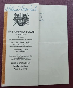 Autogramm Helen Traubel amerikanische Opernsängerin 1943 - Bild 1 von 3