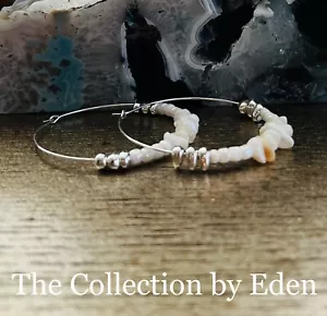 Style & Co Earrings- Silver and White Beaded Hoop - Picture 1 of 4