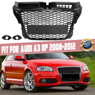 Se adapta a Audi A3 8P 2008 2009-12 negro brillante nido de abeja capó delantero rejilla parachoques Foto 1 de 4
