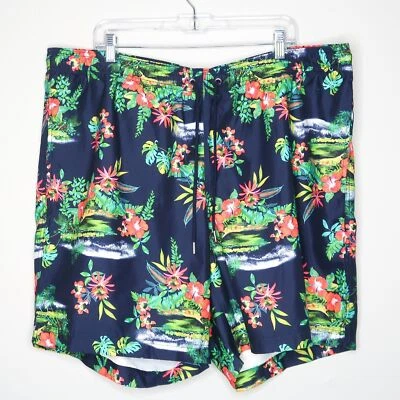 Lands End Mens Swim Trunks XXL 44-46 Navy Blue Hawaiian Tropical Resort Vacation - Image 1 of 4