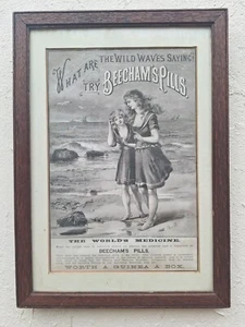Vintage Apothecary Pharmacy Shop Advertising Print BEECHAM'S PILLS Medicine - Foto 1 di 8