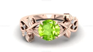 14ct Rose Gold Peridot Diamond Crossover Shank Band Engagement Ring For Women - Picture 1 of 4