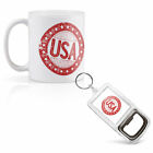 Mug & Bottle Opener-Keyring-set - USA America White Stars   #9308