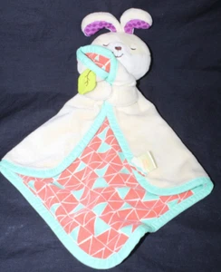 B Cuddly Plush Bunny Lovey Rabbit Baby Security Blanket Aqua Orange Triangle - Picture 1 of 11