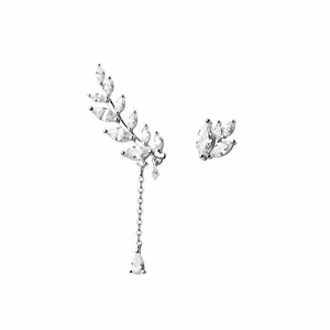 Sterling Silver Leaf Branch CZ Cuff Climber Crawler Post Stud Earrings - Picture 1 of 11