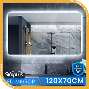 Simplus LED Light Bathroom Mirror Wall Mounted Vanity Makeup Anti-Fog 120x70cm - Picture 1 of 12