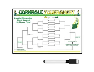 16 CORNHOLE TOURNAMENT BRACKET DOUBLE ELIMINATION SEEDED +PEN REUSABLE BAG TOSS - Picture 1 of 5