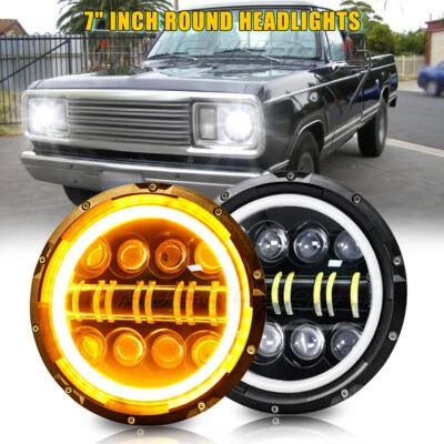 Fit Dodge D100 D200 D300 Pickup 7" inch Round LED Headlights Hi/Low Sealed Beam - Image 1 of 4