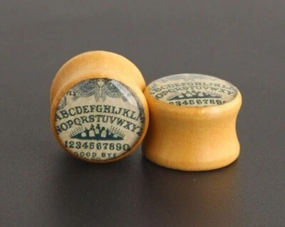 Ouija board spirit game ghost Wood Double Flare Earplug Wooden Earing Plugs logo - Image 1 of 4