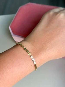 14K massives Gold gelber Stern Büroklammer Gliederarmband 5mm 6" bis 7" mit Verlängerung - Bild 1 von 7