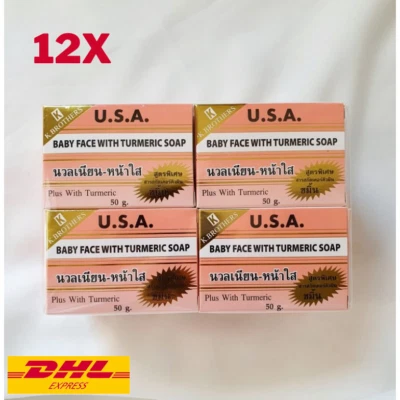 12x K. Brothers Jabón Blanqueador Cara Bebé con Cúrcuma Cuerpo Iluminador Piel 50g Foto 1 de 4