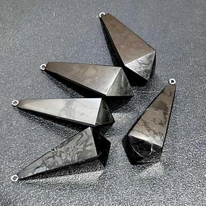 Collar de joyería colgante de cuentas con punta de cristal péndulo de shungita negro piedras preciosas - Imagen 1 de 2