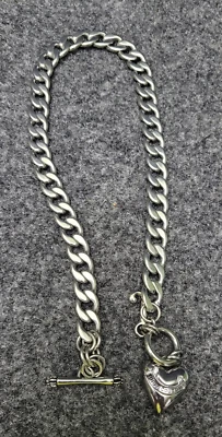 Juicy Couture Logo Heart J Charms Silver Tone Chain Link Toggle Necklace - Image 1 of 4