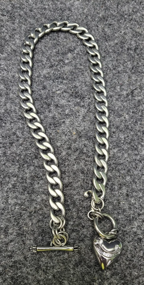 Juicy Couture Logo Heart J Charms Silver Tone Chain Link Toggle Necklace - Image 1 of 4