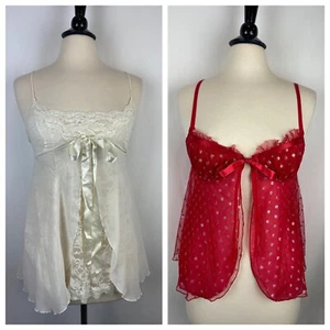 Lot Of 2 Victoria's Secret Very Sexy Slip Lingerie Nightie Teddie Sheer Lace 34B - Picture 1 of 8