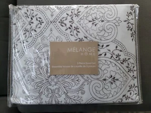 Melange Home 3 PC King Duvet Set Brocade White W/ 2 Shams - Picture 1 of 7