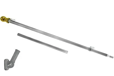 Kit de poste de bandera giratorio de 5 pies poste de bandera plateada y kit de soporte poste de bandera sin enredos Foto 1 de 4