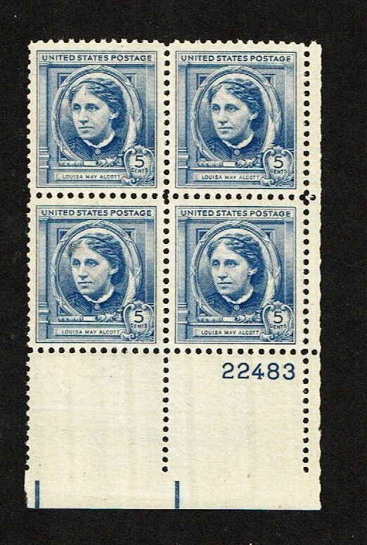 1940 U.S. FAMOUS AMERICANS 5c Blue ALCOTT  Plt#Blk Sc#862 M/NH/OG Pristine - Image 1 of 1