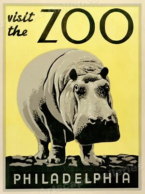 1930s Philadelphia Zoo Hippopotamus Classic WPA Federal Art Poster - 18x24