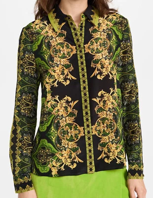 Alice + Olivia Willa Rendezvous Blouse Top Silk Green Black Floral Paisley XL - Image 1 of 4