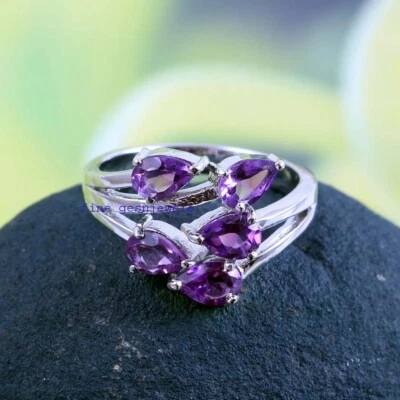 Anelli In Argento Sterling 925 Con Gemme Naturali Di Ametista Per Donna #3330 - Immagine 1 di 4