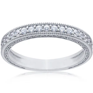 Fede nuziale vintage in oro bianco 14 carati 1/2 ct con diamanti (G/H, I1-I2) - misura 5,5 - Foto 1 di 4
