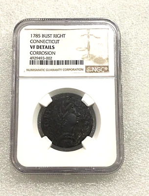 1785 Connecticut Bust Right US Colonial Copper Coin NGC VF Details - Image 1 of 4