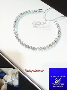 4 mm Bracciale Uomo/Donna Tennis SWAROVSKI ELEMENTS ORIGINALI Rodiato Argento - Foto 1 di 12