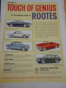 1960 Pub Advert Print Touch of Genius in everything made by ROOTES - Imagen 1 de 1