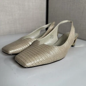J. Renee Womens Gold Snake Faux Leather block heel slingback 7WW - Picture 1 of 17